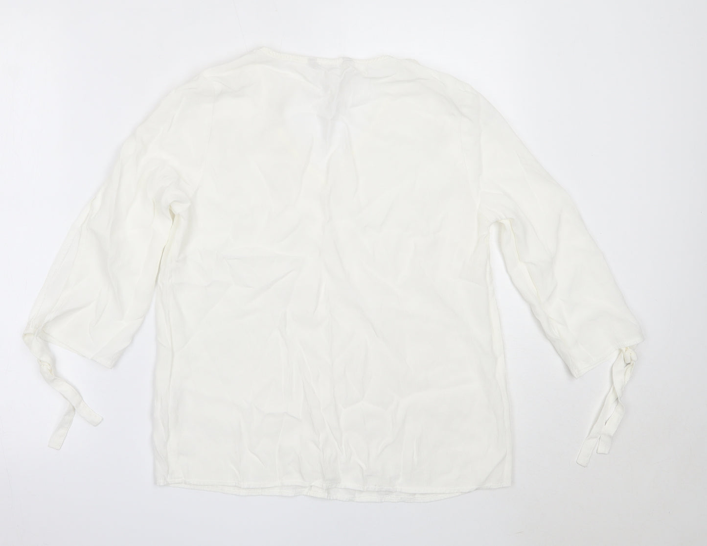 TU Womens White  Viscose Basic Blouse Size 10 V-Neck