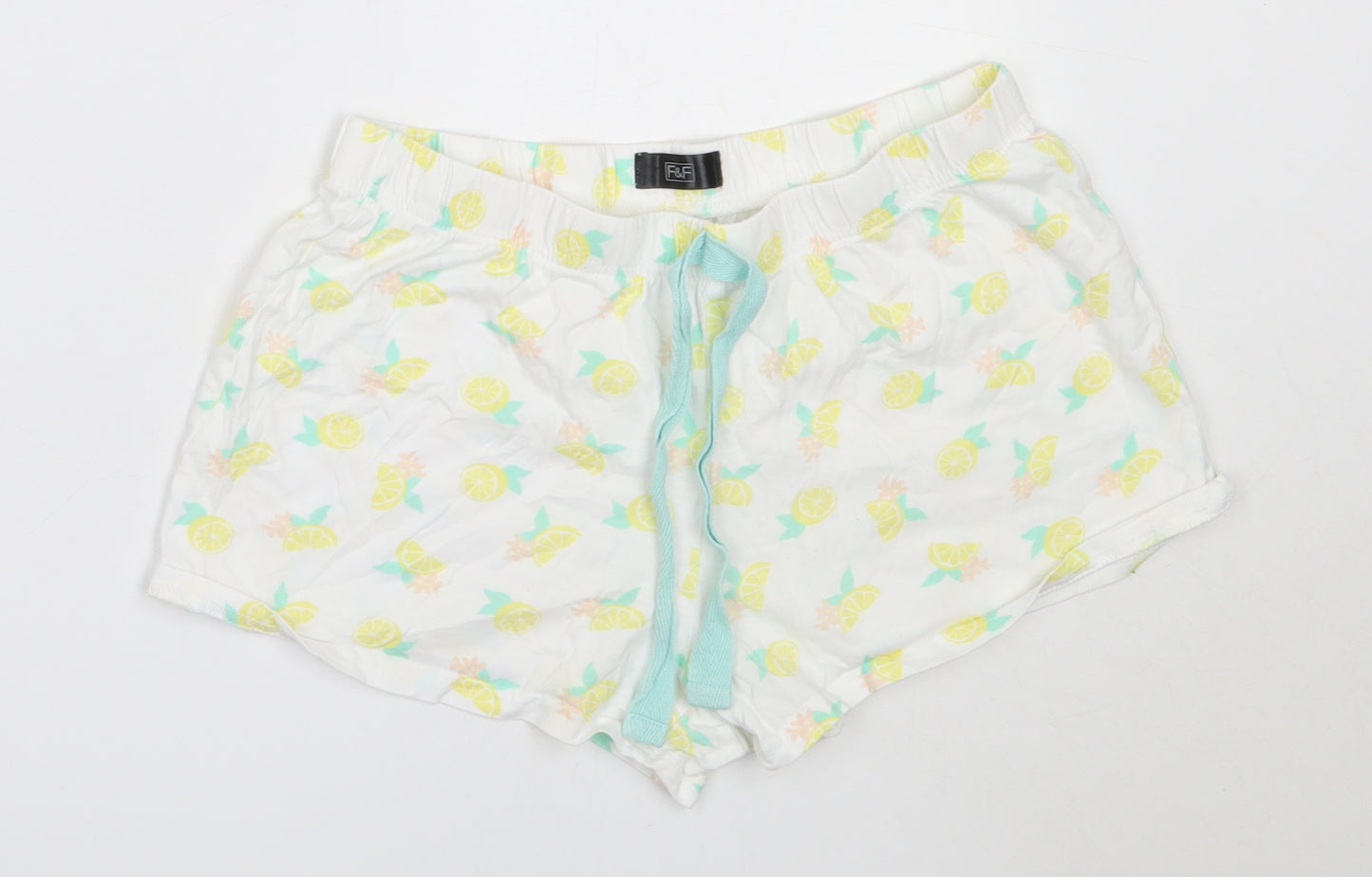 F&F Womens White Solid Cotton Capri Sleep Shorts Size 10