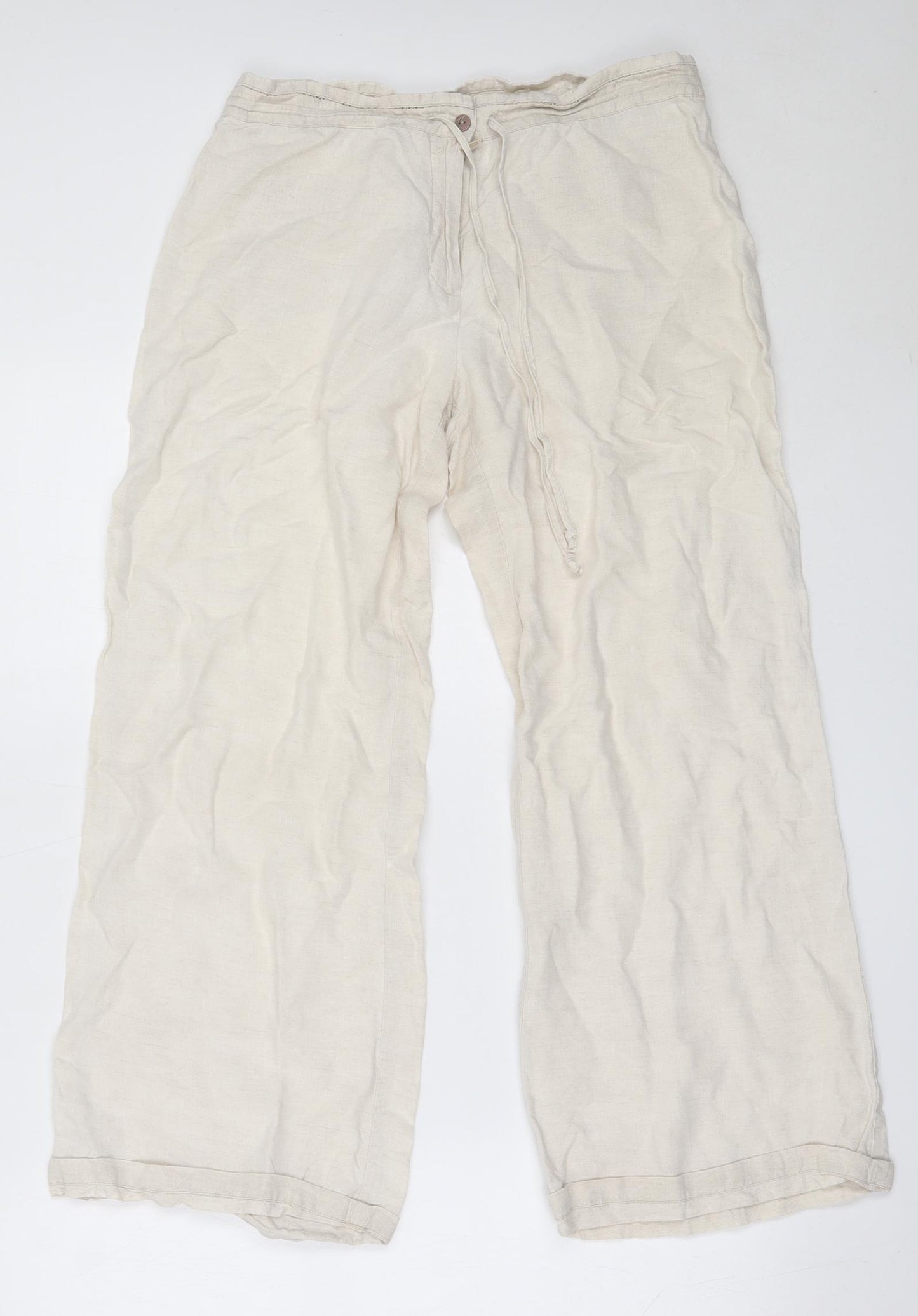 Marks and Spencer Womens Beige  Linen Trousers  Size 10 L25.5 in Regular
