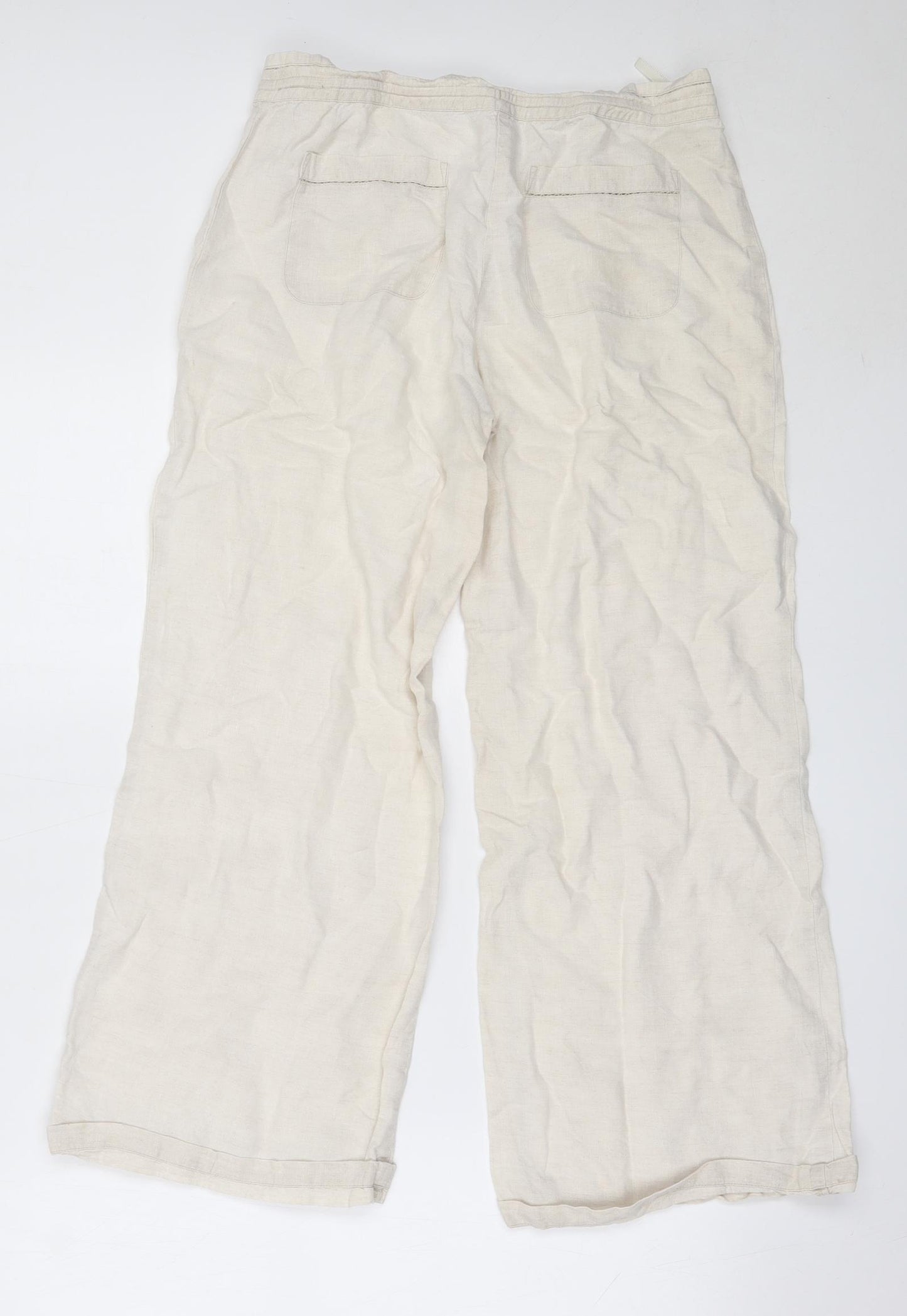Marks and Spencer Womens Beige  Linen Trousers  Size 10 L25.5 in Regular