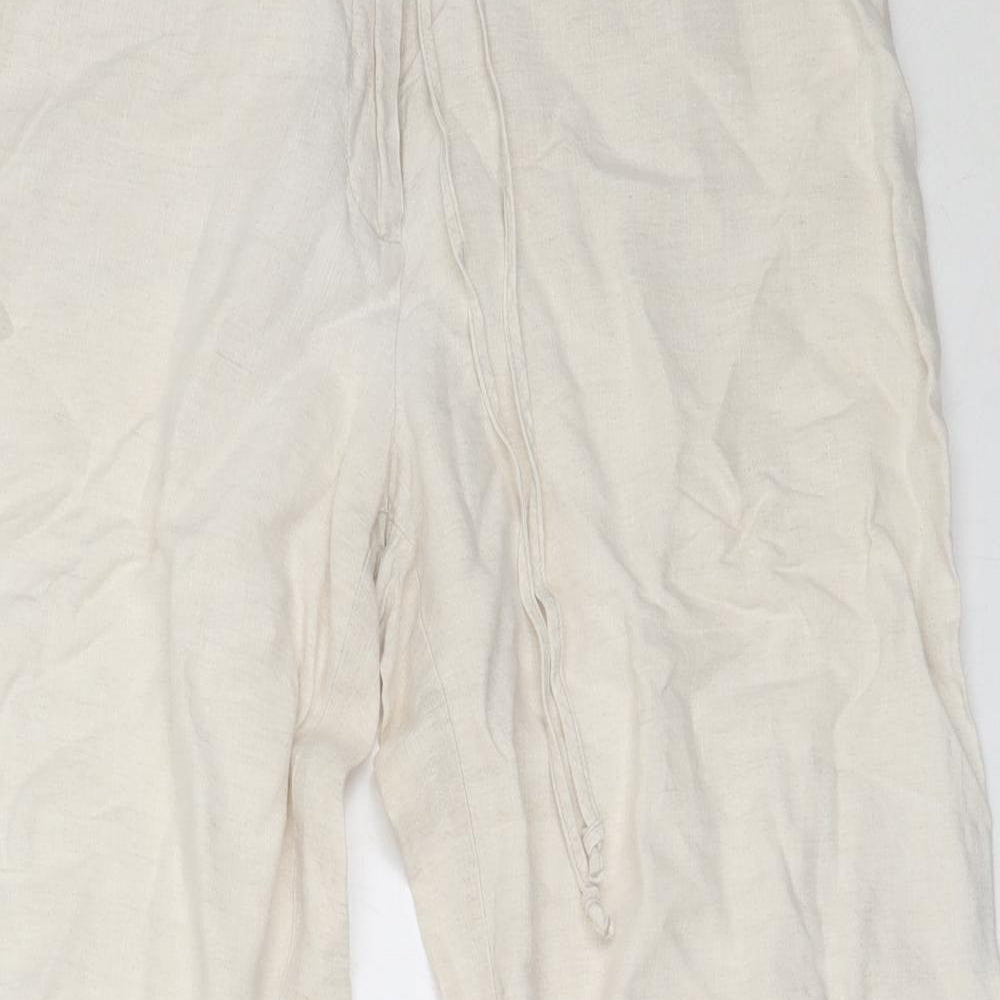Marks and Spencer Womens Beige  Linen Trousers  Size 10 L25.5 in Regular