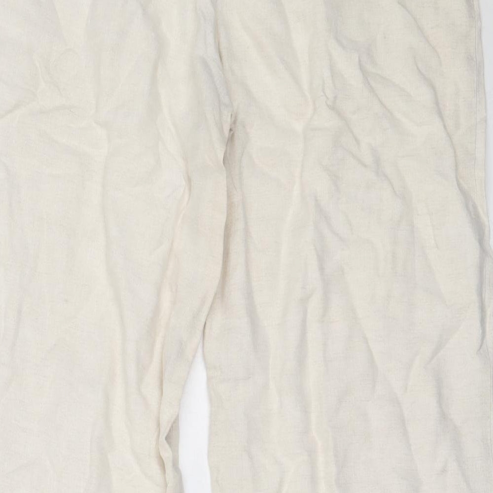 Marks and Spencer Womens Beige  Linen Trousers  Size 10 L25.5 in Regular