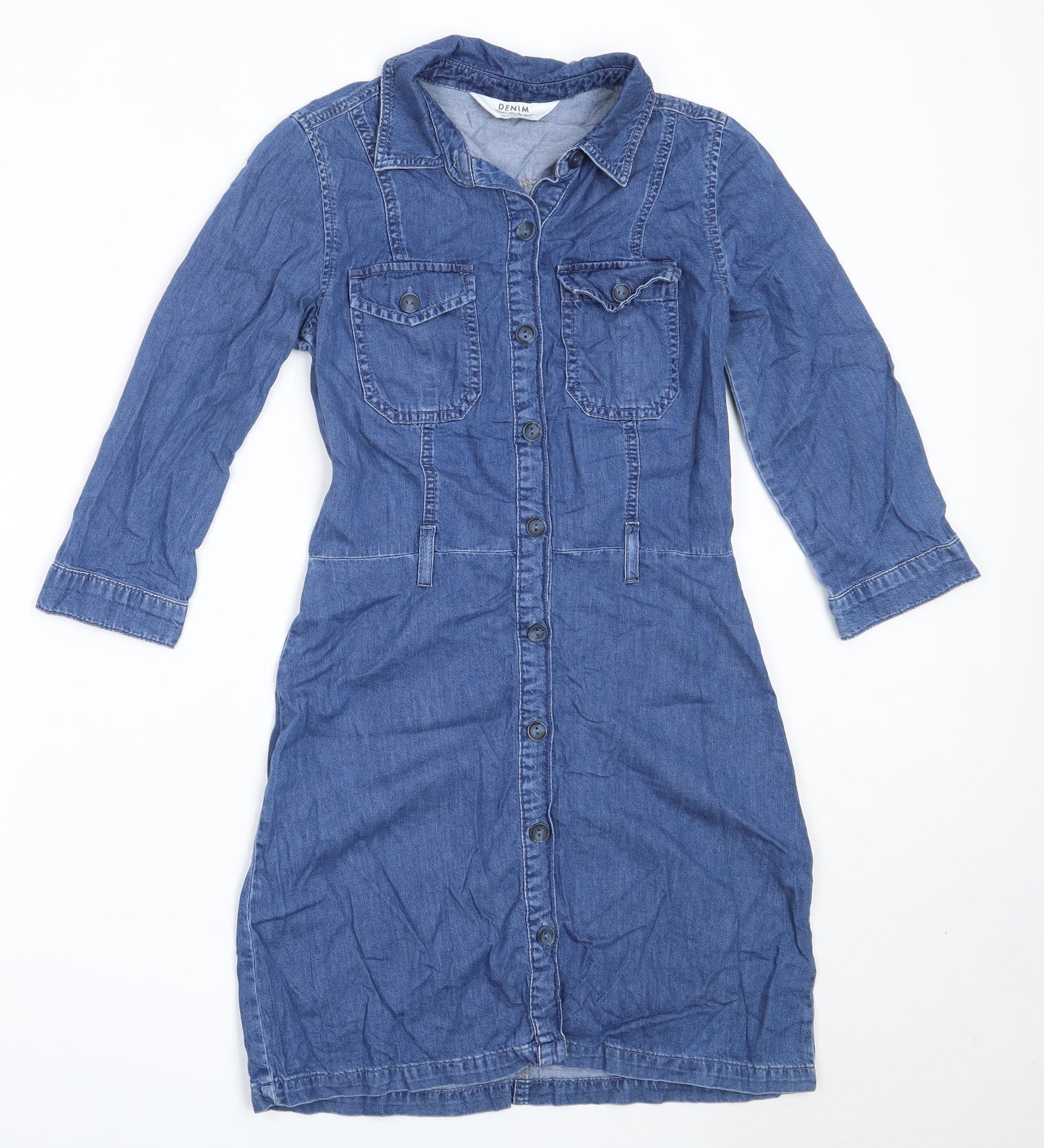 Miss Selfridge Womens Blue  Cotton Shirt Dress  Size 6  Collared