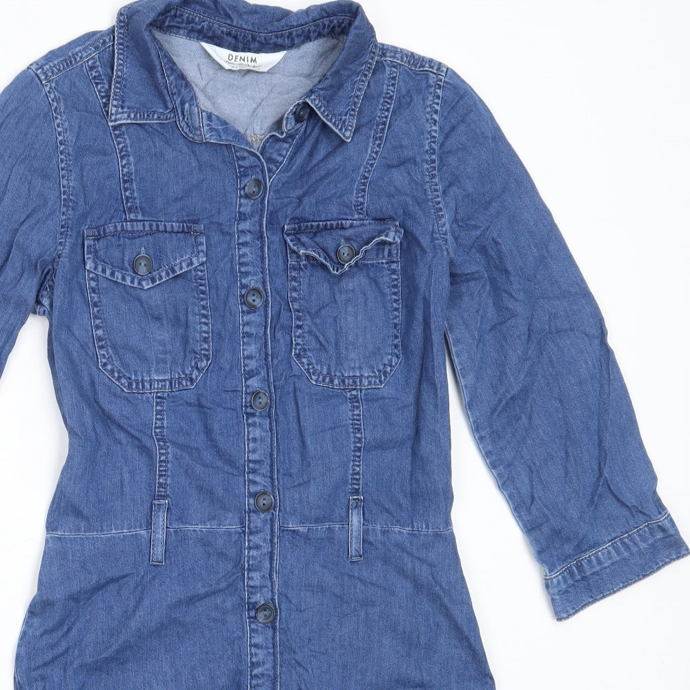 Miss Selfridge Womens Blue  Cotton Shirt Dress  Size 6  Collared