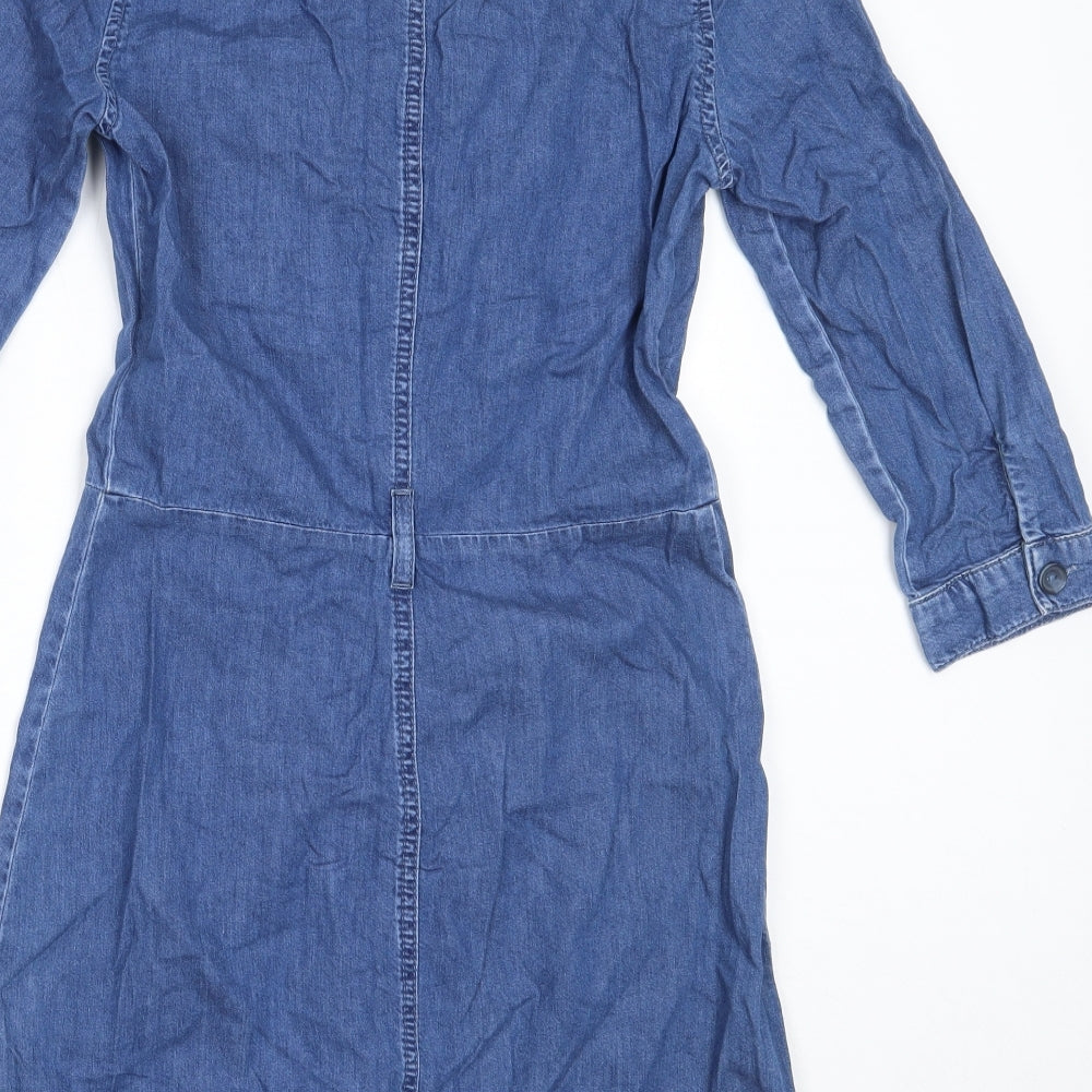 Miss Selfridge Womens Blue  Cotton Shirt Dress  Size 6  Collared