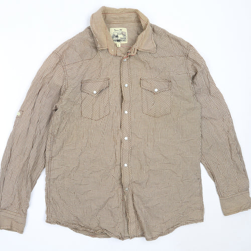 Matalan Mens Brown Check Cotton  Button-Up Size L Collared
