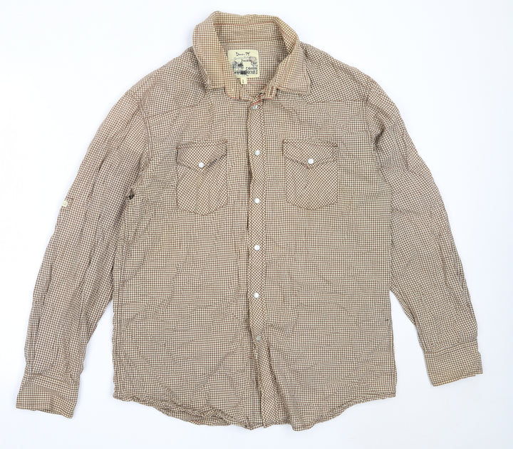 Matalan Mens Brown Check Cotton Button-Up Size L Collared