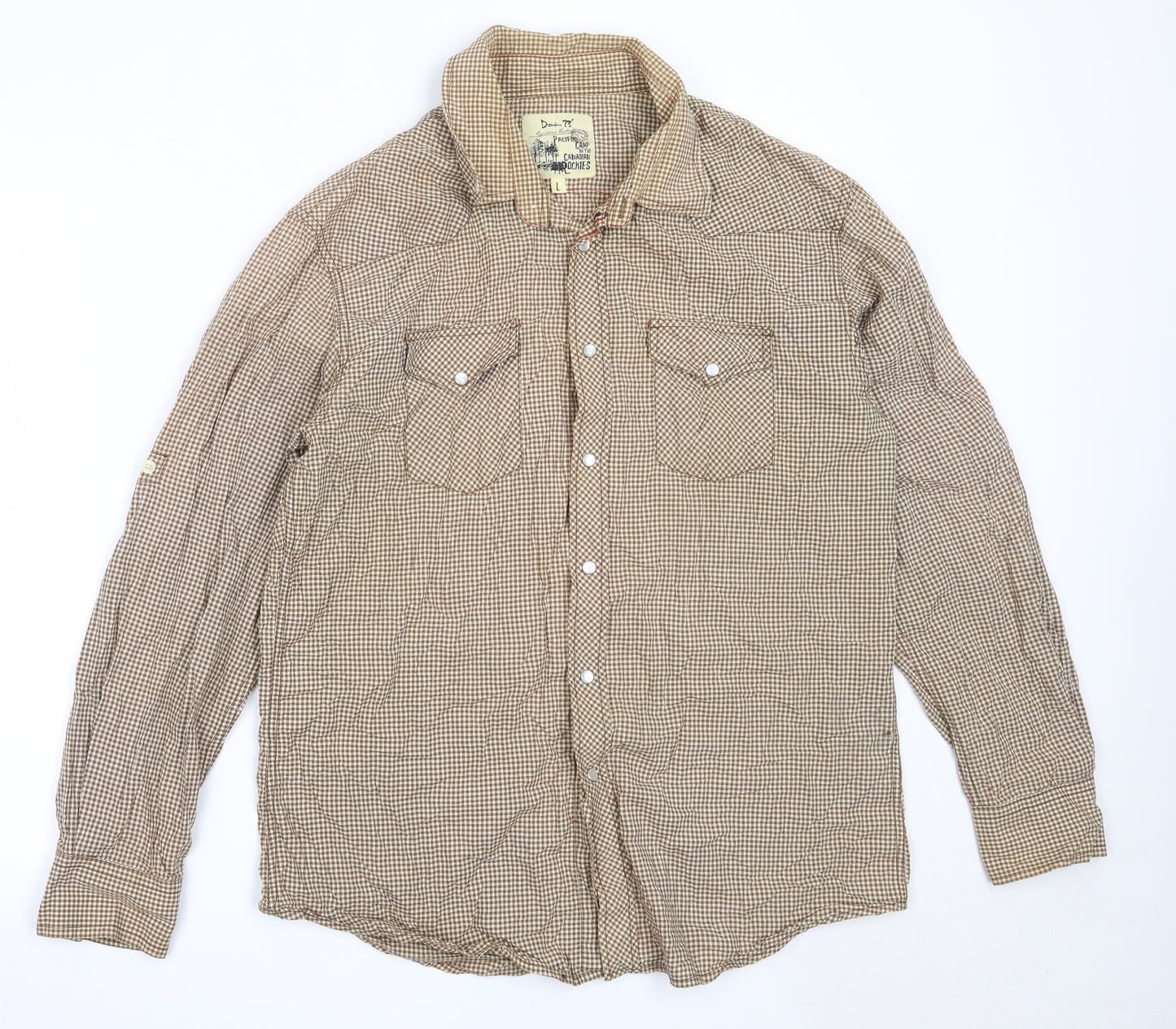 Matalan Mens Brown Check Cotton  Button-Up Size L Collared