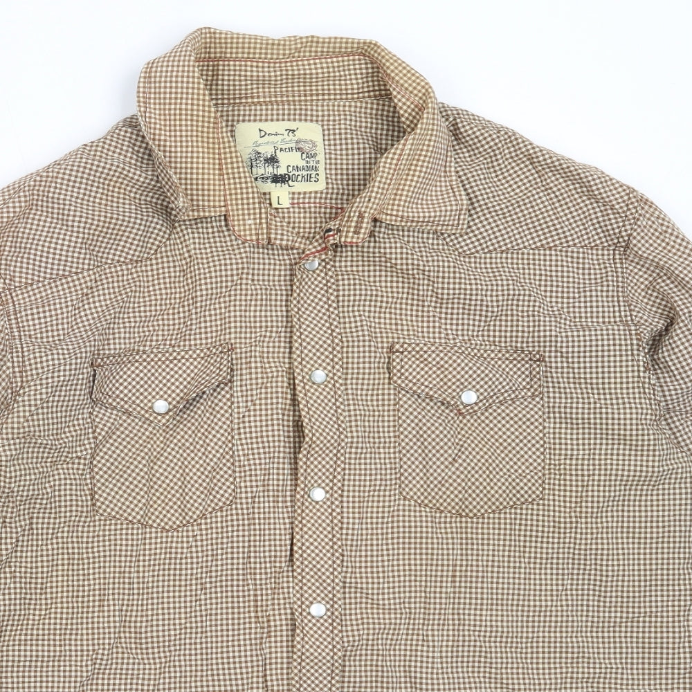 Matalan Mens Brown Check Cotton  Button-Up Size L Collared