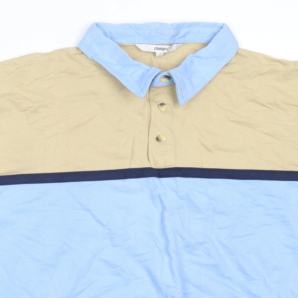 Changes Mens Blue  Cotton  Polo Size L Collared