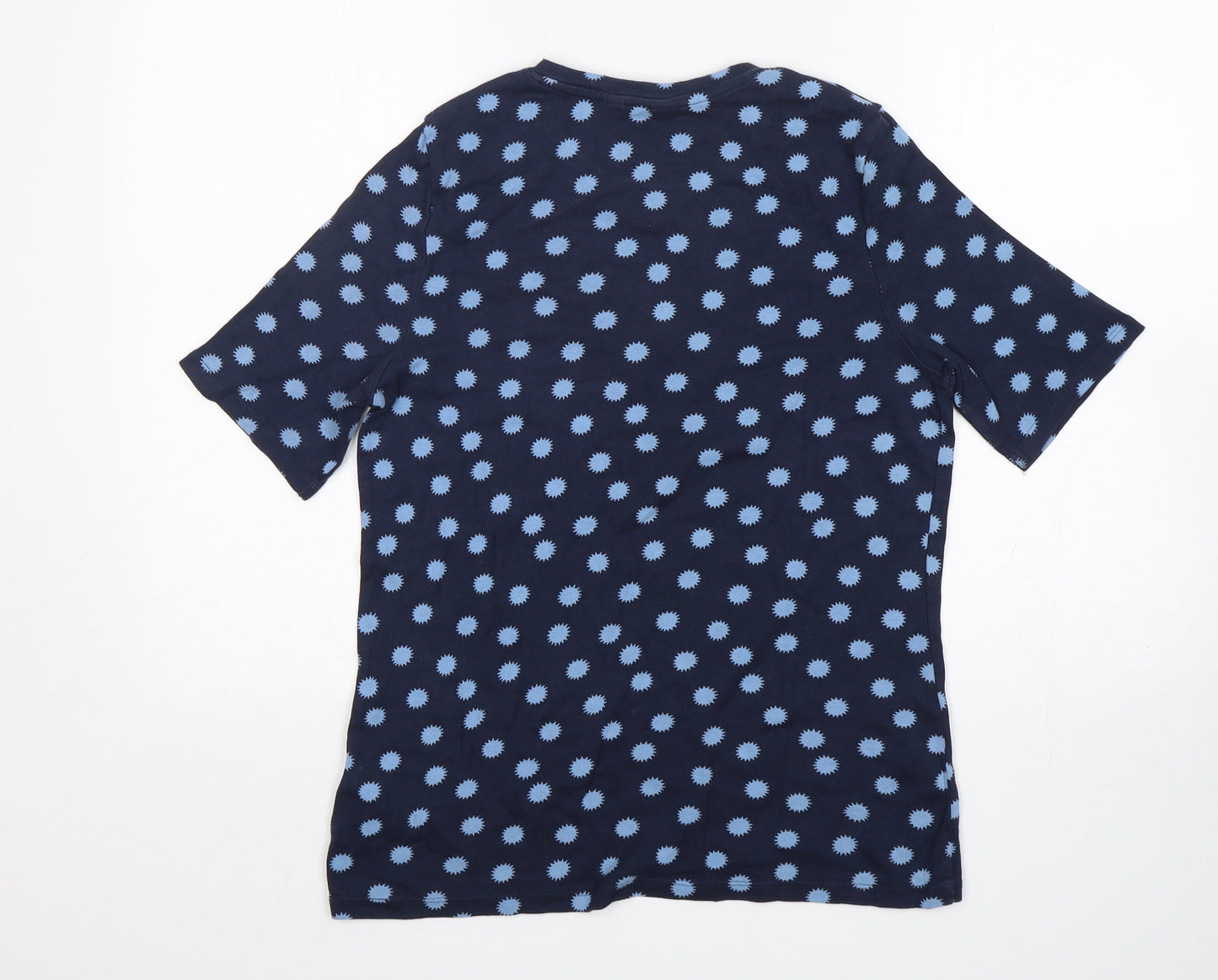 M&S Womens Blue Polka Dot Cotton Basic T-Shirt Size 16 Round Neck