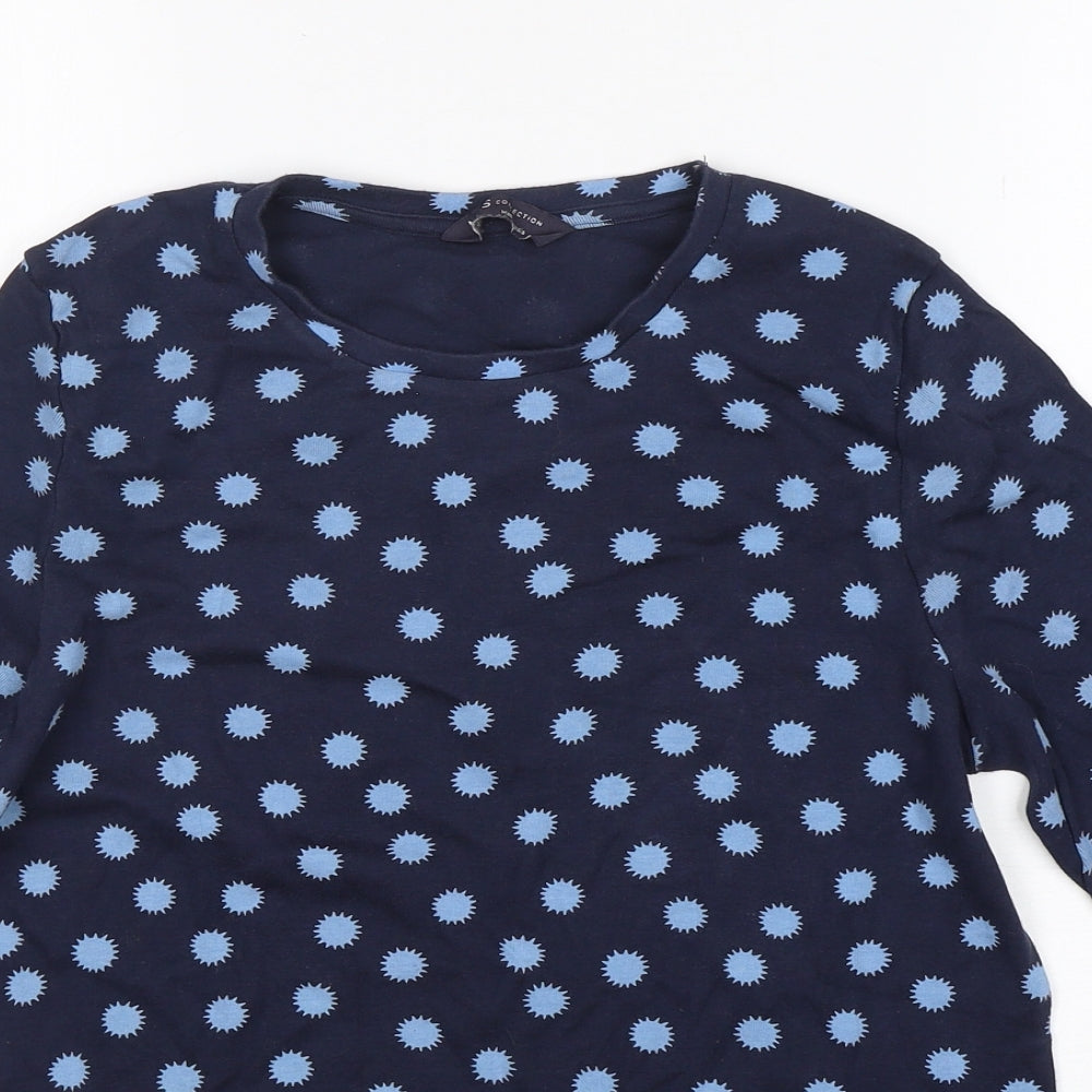 M&S Womens Blue Polka Dot Cotton Basic T-Shirt Size 16 Round Neck