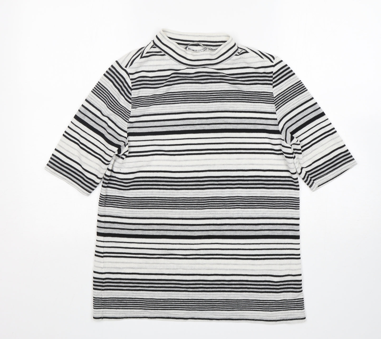 George Womens Grey Round Neck Striped Polyester Pullover Jumper Size 16