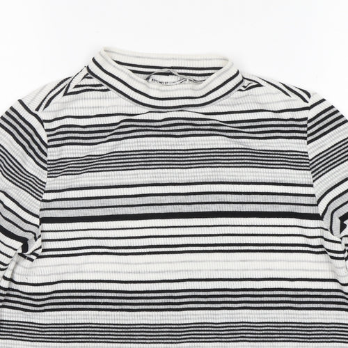 George Womens Grey Round Neck Striped Polyester Pullover Jumper Size 16