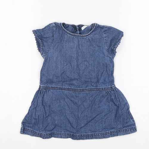 NEXT Girls Blue  Cotton A-Line  Size 9-12 Months  Round Neck