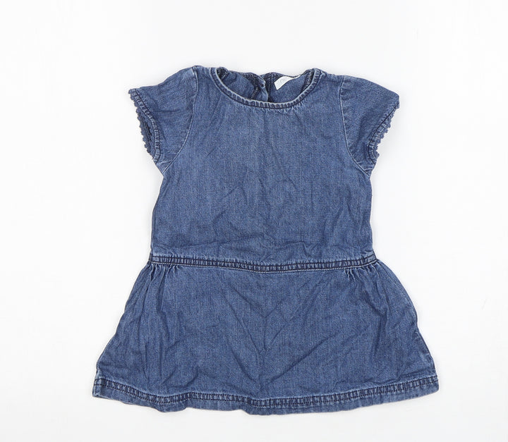 NEXT Girls Blue  Cotton A-Line  Size 9-12 Months  Round Neck