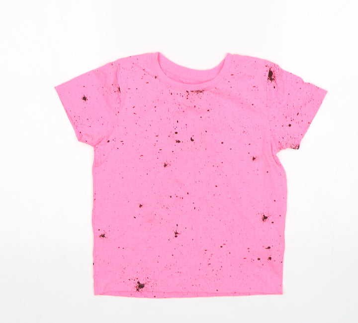 Pimark Girls Pink Polka Dot Polyester Basic T-Shirt Size 7-8 Years Round Neck