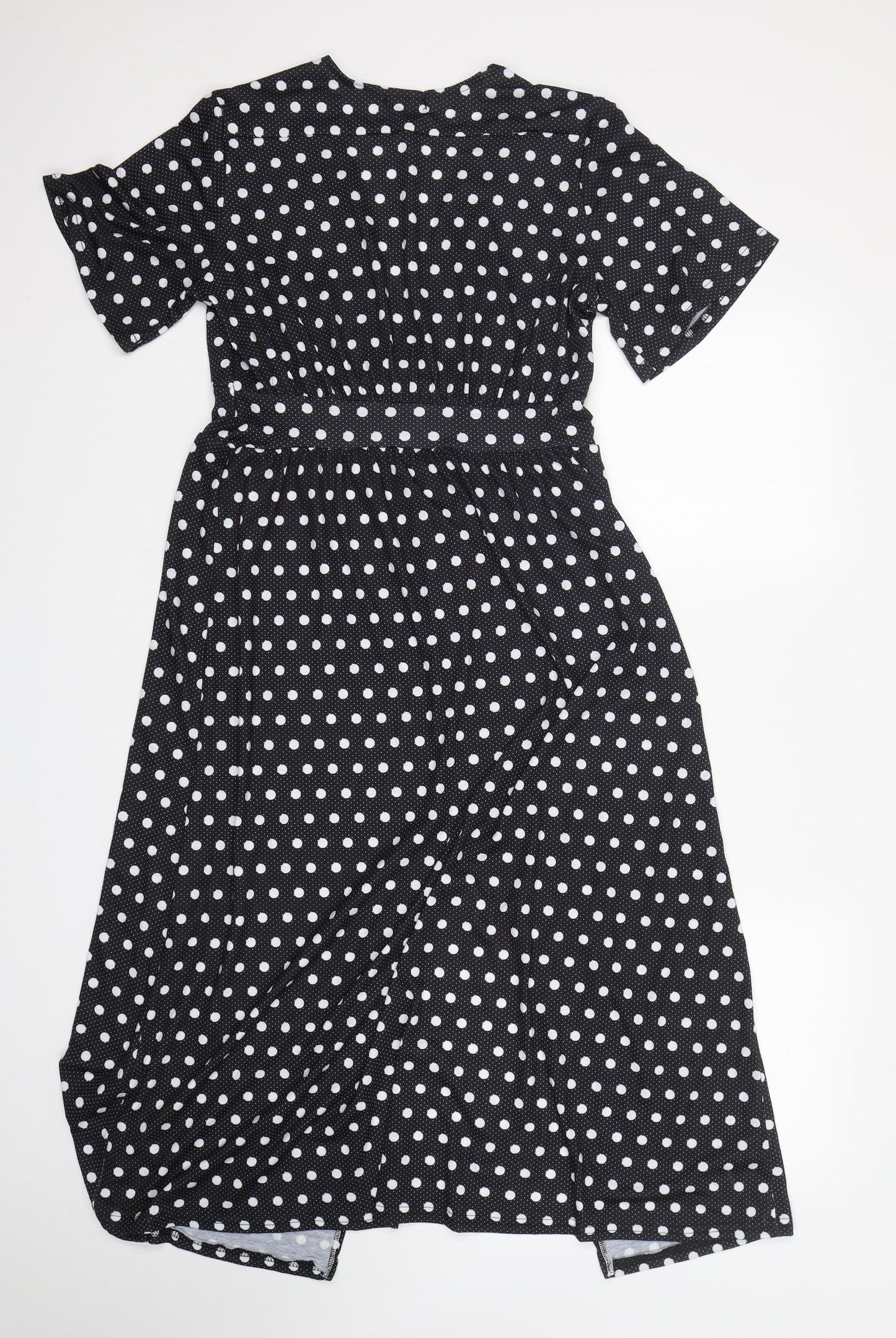 Preworn Womens Black Polka Dot Polyester A-Line  Size 14  V-Neck