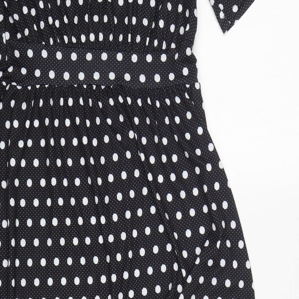 Preworn Womens Black Polka Dot Polyester A-Line  Size 14  V-Neck