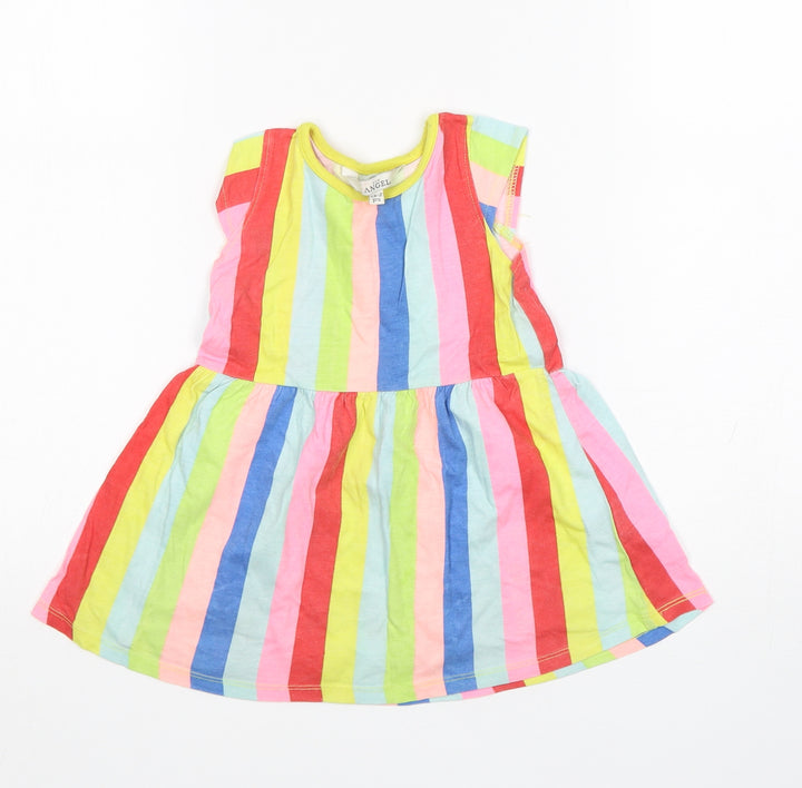 E-vie Girls Multicoloured Striped Cotton A-Line  Size 18-24 Months  Round Neck
