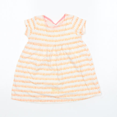 F&F Girls Orange Striped Cotton T-Shirt Dress  Size 12-18 Months  Round Neck
