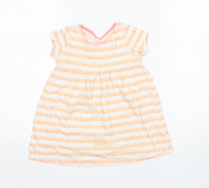 F&F Girls Orange Striped Cotton T-Shirt Dress  Size 12-18 Months  Round Neck