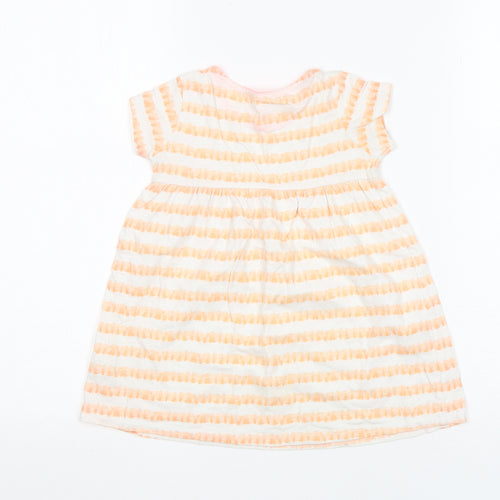 F&F Girls Orange Striped Cotton T-Shirt Dress  Size 12-18 Months  Round Neck