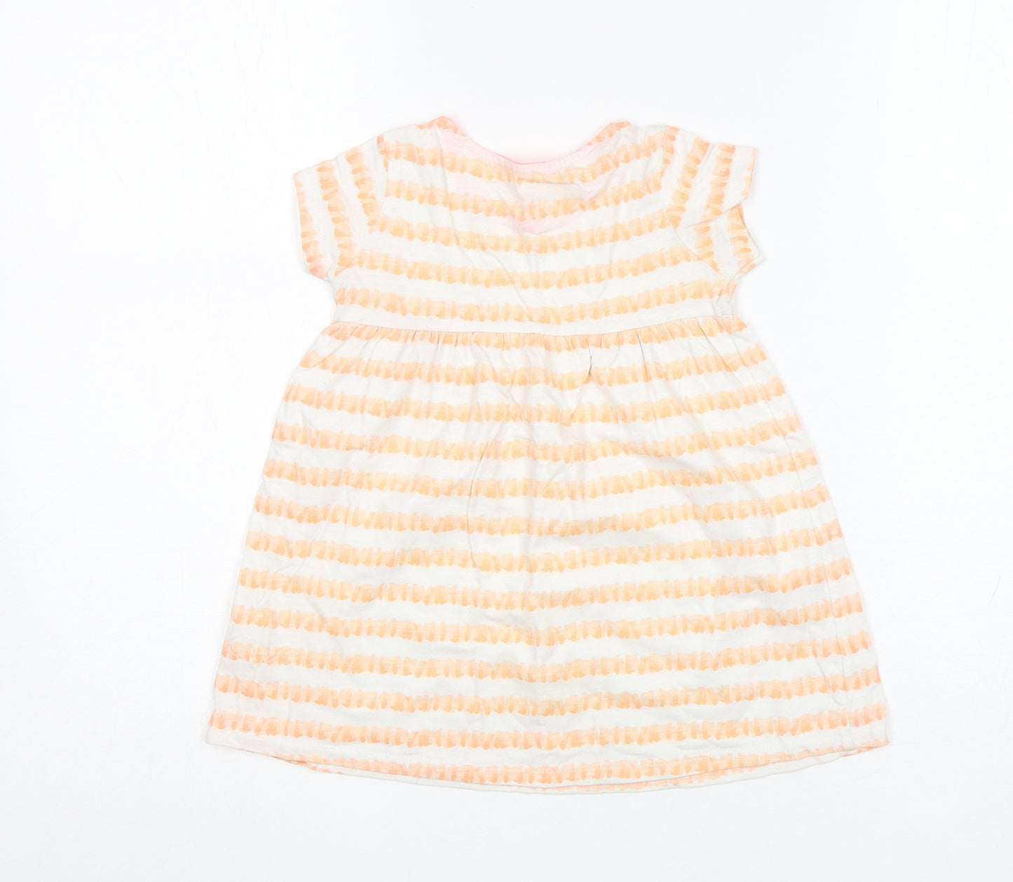 F&F Girls Orange Striped Cotton T-Shirt Dress  Size 12-18 Months  Round Neck
