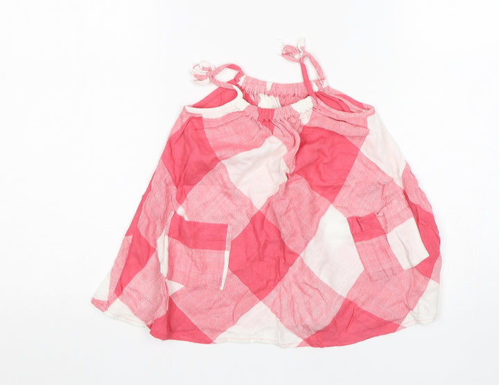 Matalan Girls Pink Check Viscose Tank Dress  Size 9-12 Months  Square Neck