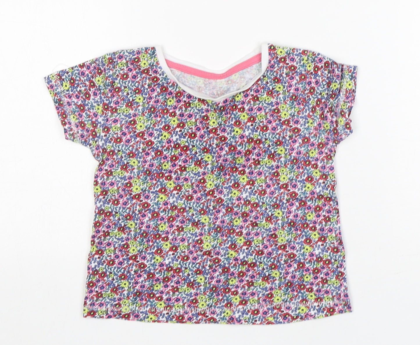Matalan Girls Multicoloured Floral Cotton Basic T-Shirt Size 12-18 Months Round Neck