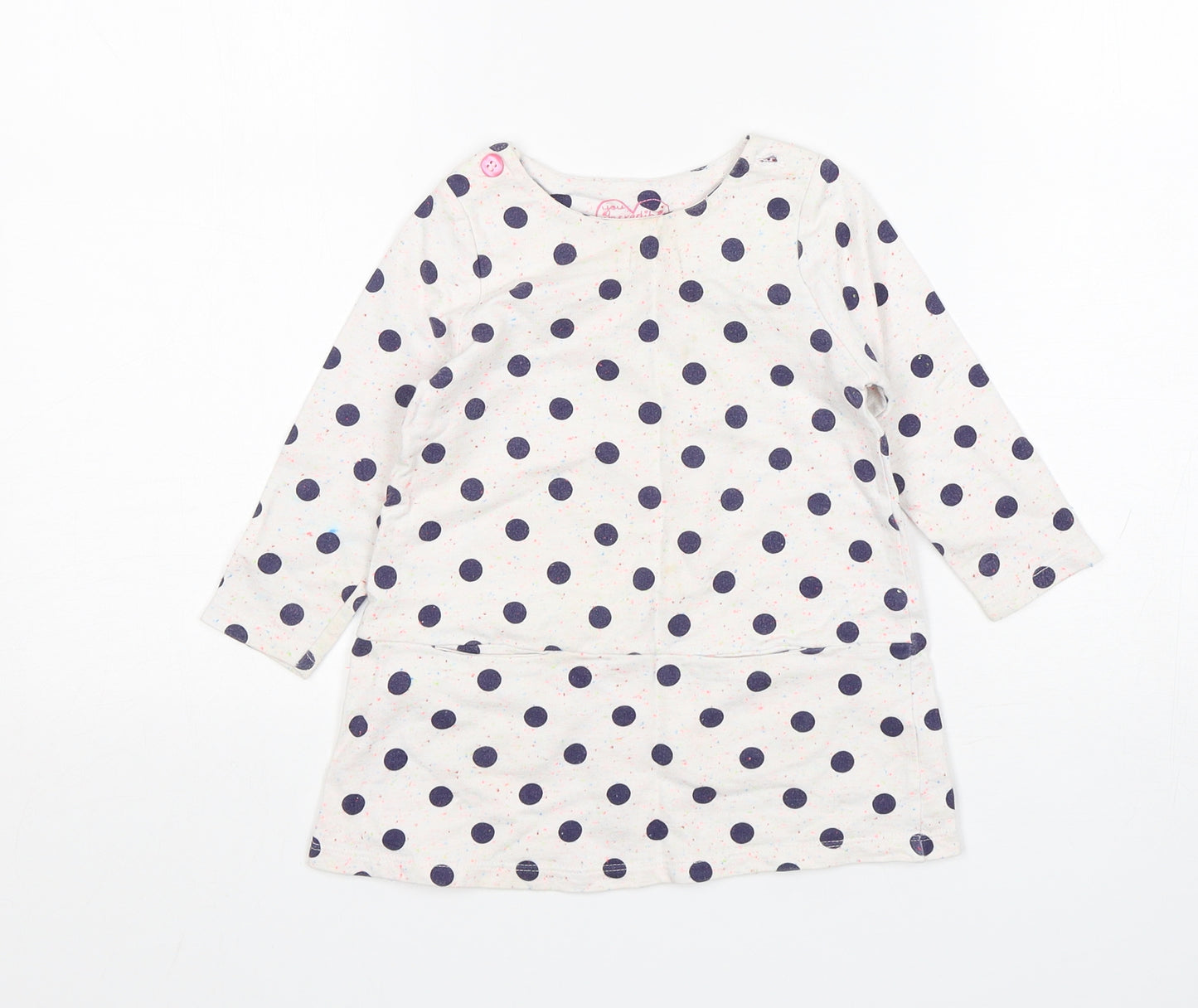 Mothercare Girls Multicoloured Polka Dot Cotton Jumper Dress  Size 9-12 Months  Round Neck