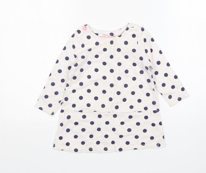 Mothercare Girls Multicoloured Polka Dot Cotton Jumper Dress  Size 9-12 Months  Round Neck