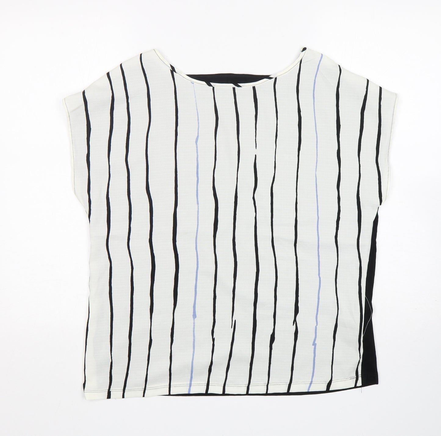 Preworn  Womens Multicoloured Striped Polyester Basic Blouse Size 14 Round Neck
