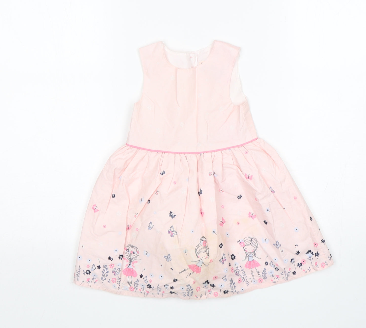 Primark Girls Pink Floral Cotton Fit & Flare  Size 12-18 Months  Round Neck