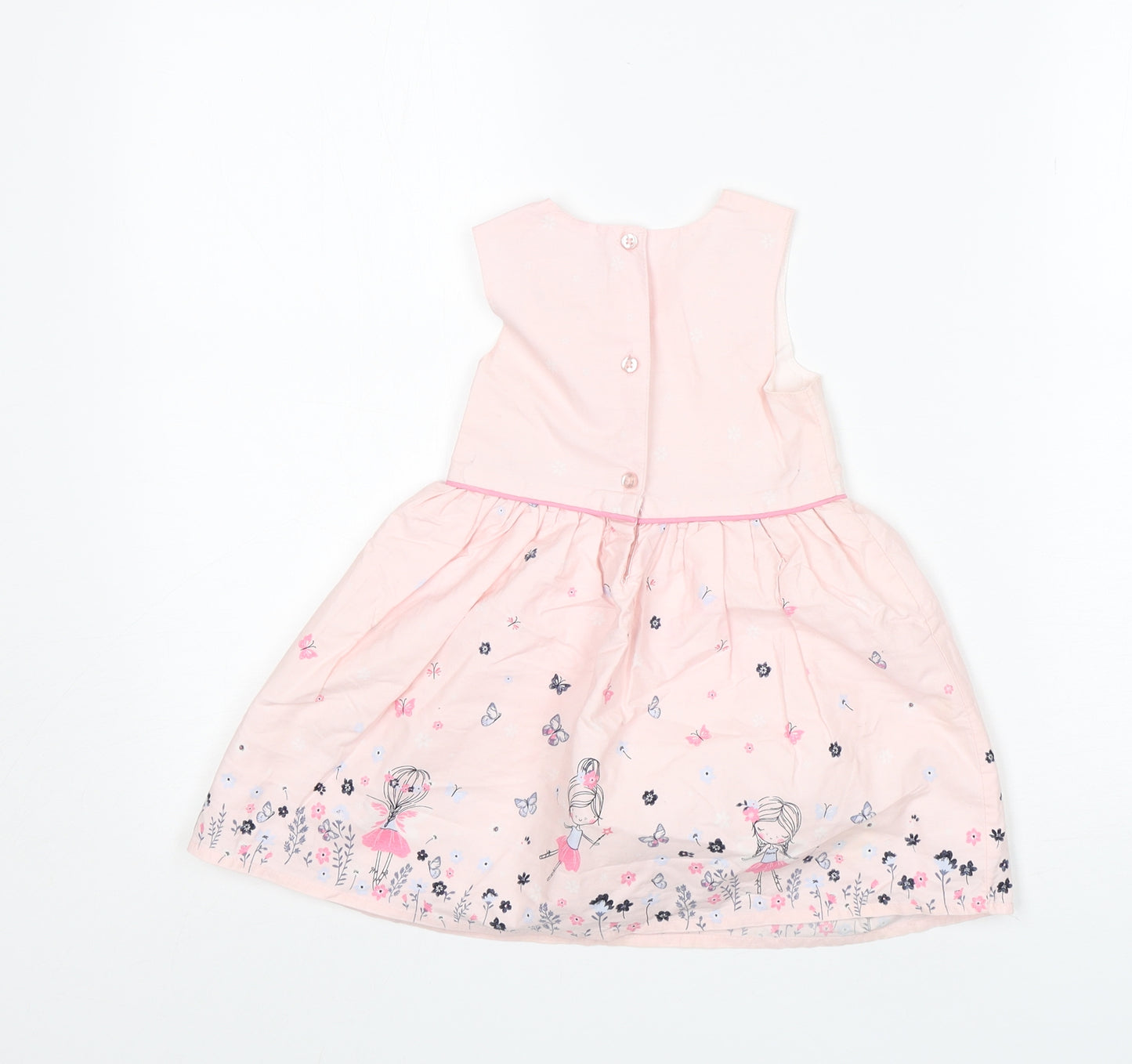 Primark Girls Pink Floral Cotton Fit & Flare  Size 12-18 Months  Round Neck