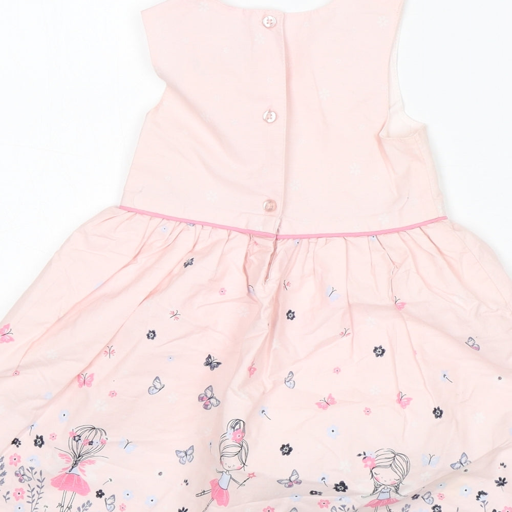 Primark Girls Pink Floral Cotton Fit & Flare  Size 12-18 Months  Round Neck