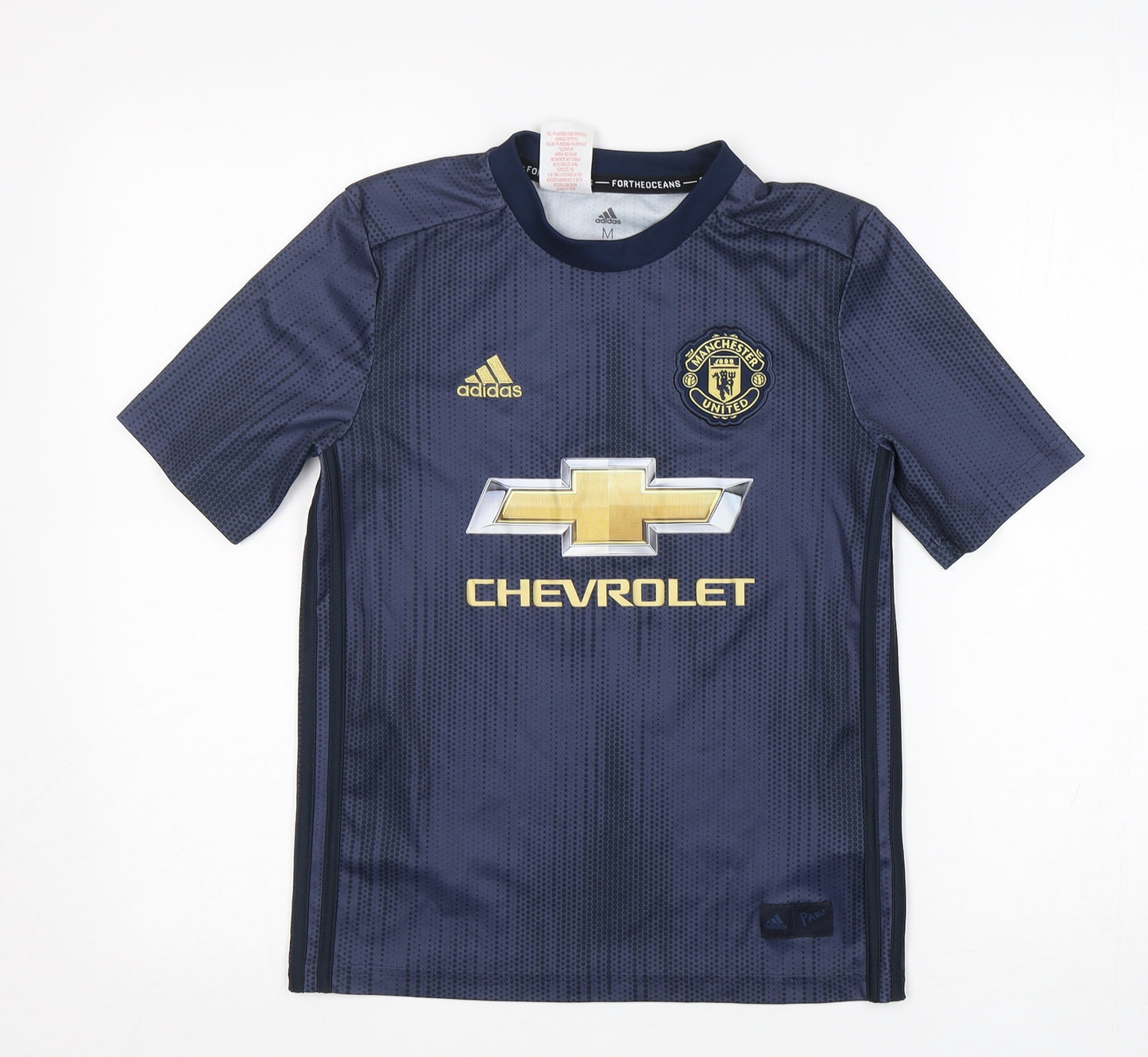 adidas Boys Blue  Polyester Basic T-Shirt Size M Round Neck  - Manchester United