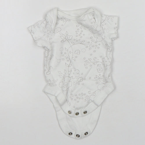 F&F Girls White Floral Cotton Leotard One-Piece Size Newborn