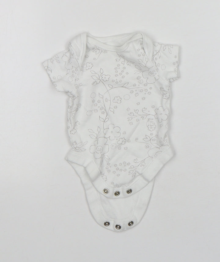 F&F Girls White Floral Cotton Leotard One-Piece Size Newborn