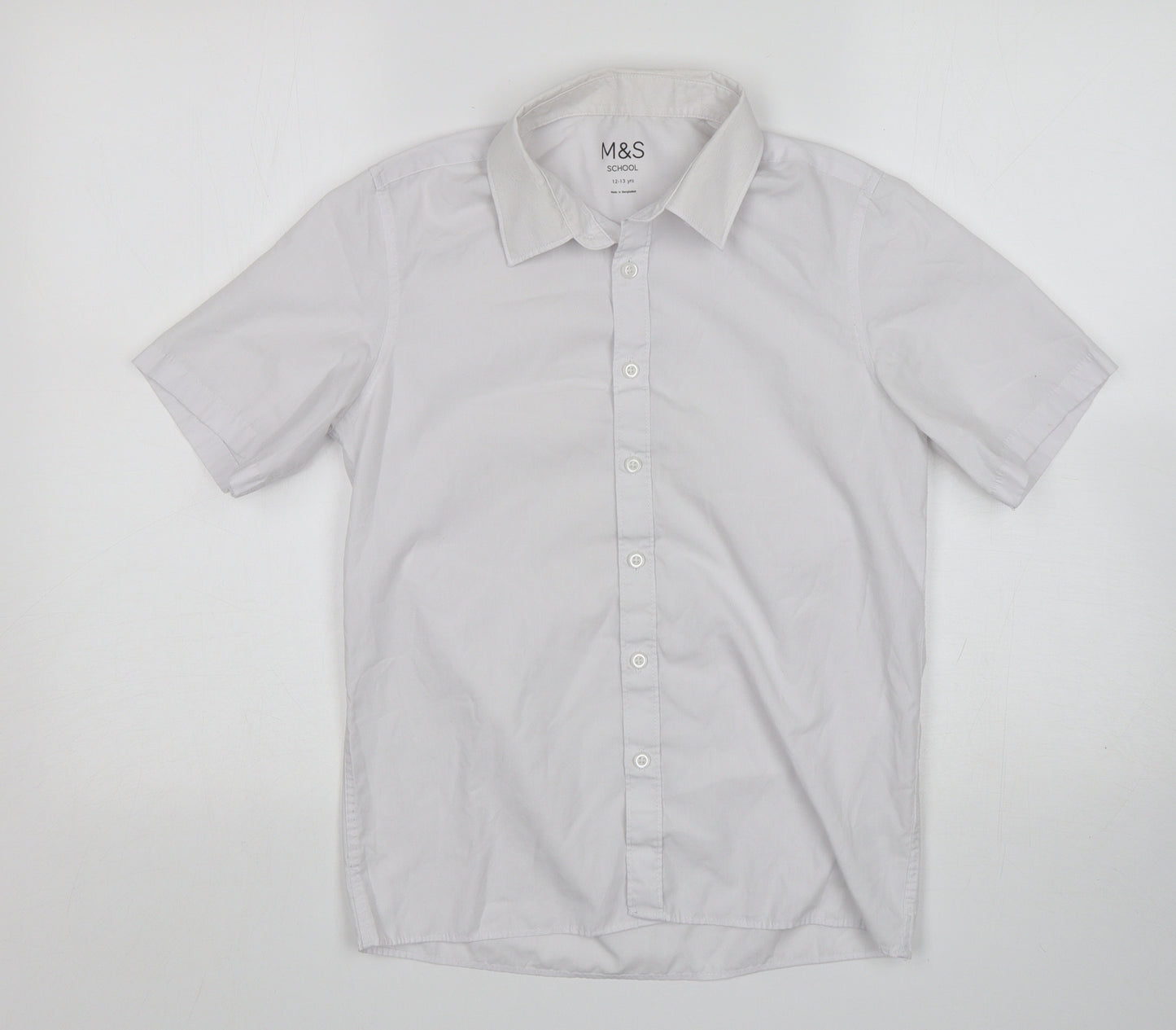M&S Boys White  Polyester Basic Button-Up Size 12-13 Years Collared  - School Wear