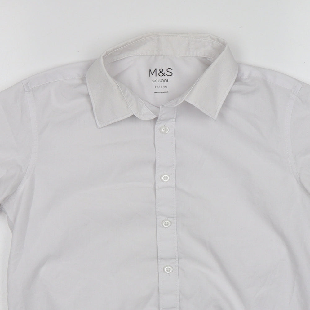 M&S Boys White  Polyester Basic Button-Up Size 12-13 Years Collared  - School Wear