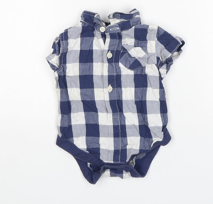 NEXT Baby Blue Check Cotton Leotard One-Piece Size 6-9 Months
