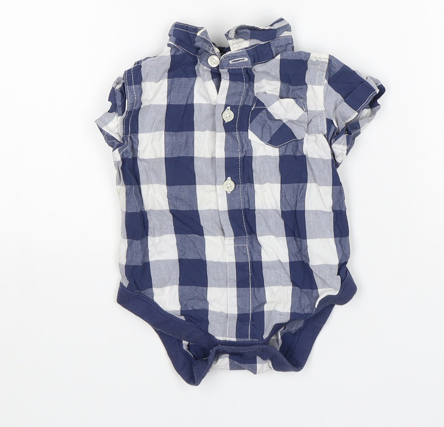 NEXT Baby Blue Check Cotton Leotard One-Piece Size 6-9 Months