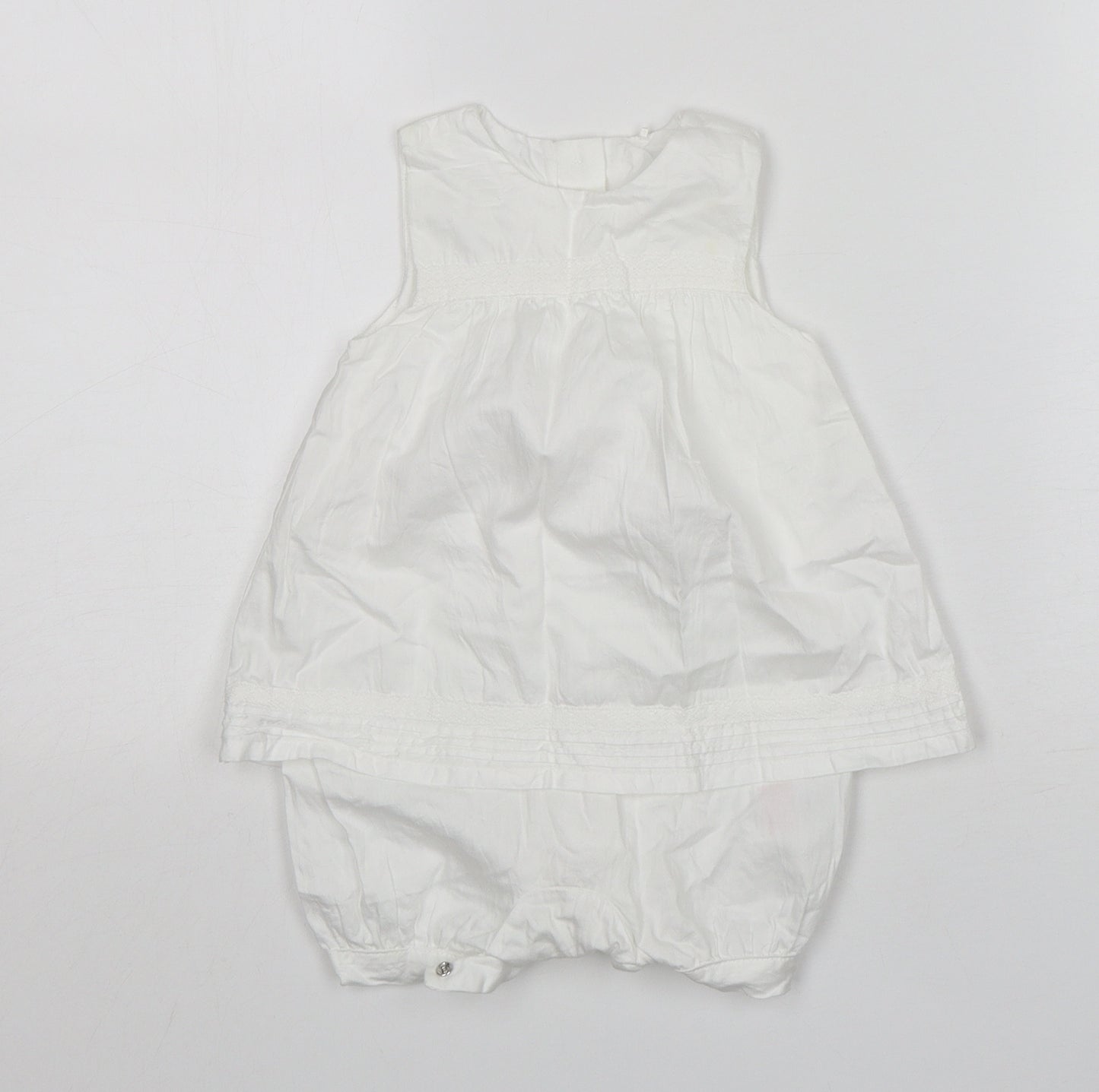 Mothercare Girls White  Cotton Romper One-Piece Size 6-9 Months