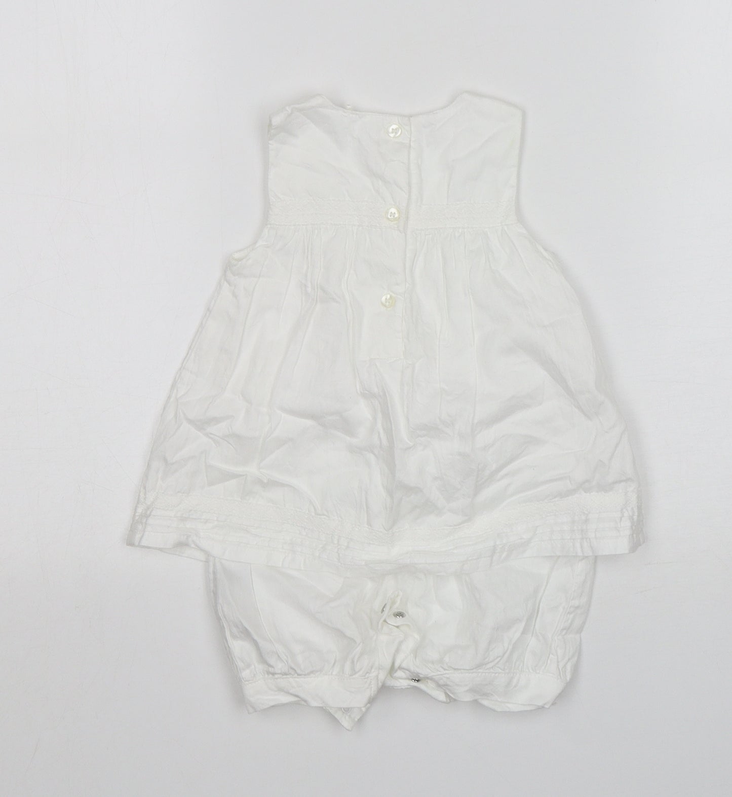 Mothercare Girls White  Cotton Romper One-Piece Size 6-9 Months