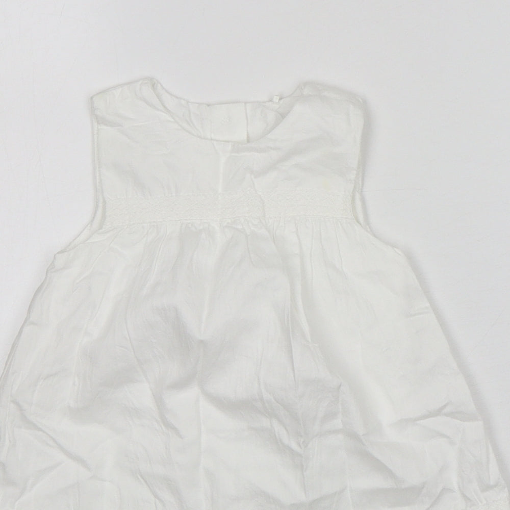 Mothercare Girls White  Cotton Romper One-Piece Size 6-9 Months