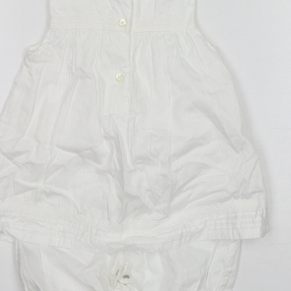 Mothercare Girls White  Cotton Romper One-Piece Size 6-9 Months