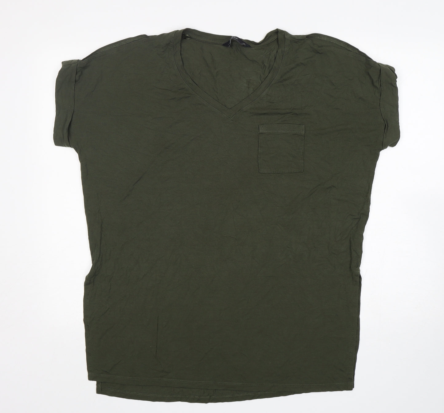 F&F Womens Green  Modal Basic T-Shirt Size 12 Round Neck