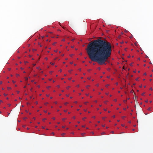 Matalan Girls Red Spotted Cotton Basic T-Shirt Size 9-12 Months Round Neck