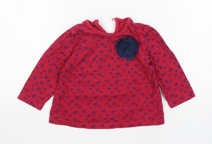 Matalan Girls Red Spotted Cotton Basic T-Shirt Size 9-12 Months Round Neck
